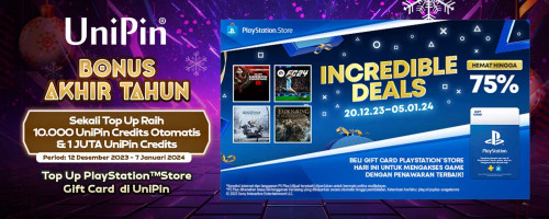 Bonus Akhir Tahun dari PlayStation Store Gift Card!! Raih 10K UniPin Credits Tiap Hari & Tambahan 1 Juta!!